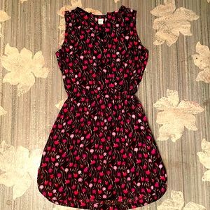 Gap drawstring waist sleeveless black pink floral dress Small